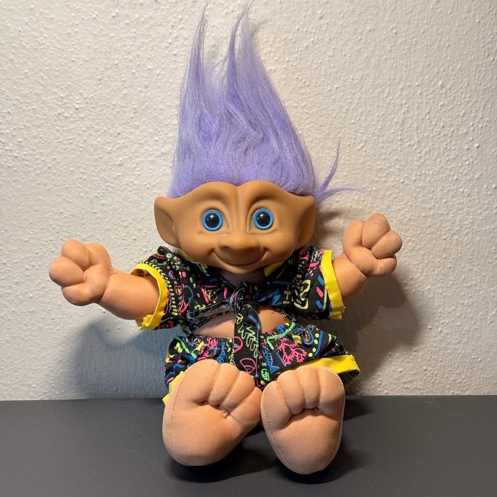 Ace Novelty Troll Doll Plush Unisex 14in Purple Excellent Vintage Rare 90s Neon